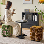 Traditional Chinese Solid Wood Stool with Sponge Chenille Velvet Cushion – Petal-Shaped Low Stool, Backless & Armless for Entryway & Hallway