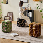 Traditional Chinese Solid Wood Stool with Sponge Chenille Velvet Cushion – Petal-Shaped Low Stool, Backless & Armless for Entryway & Hallway