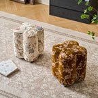 Traditional Chinese Solid Wood Stool with Sponge Chenille Velvet Cushion – Petal-Shaped Low Stool, Backless & Armless for Entryway & Hallway