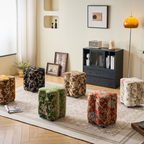 Traditional Chinese Solid Wood Stool with Sponge Chenille Velvet Cushion – Petal-Shaped Low Stool, Backless & Armless for Entryway & Hallway