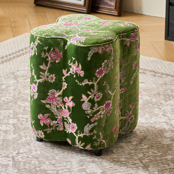 Traditional Chinese Solid Wood Stool with Sponge Chenille Velvet Cushion – Petal-Shaped Low Stool, Backless & Armless for Entryway & Hallway