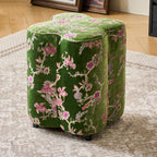 Traditional Chinese Solid Wood Stool with Sponge Chenille Velvet Cushion – Petal-Shaped Low Stool, Backless & Armless for Entryway & Hallway