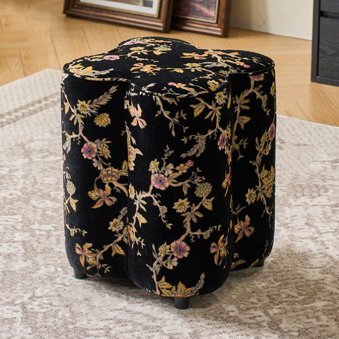 Traditional Chinese Solid Wood Stool with Sponge Chenille Velvet Cushion – Petal-Shaped Low Stool, Backless & Armless for Entryway & Hallway