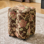 Traditional Chinese Solid Wood Stool with Sponge Chenille Velvet Cushion – Petal-Shaped Low Stool, Backless & Armless for Entryway & Hallway