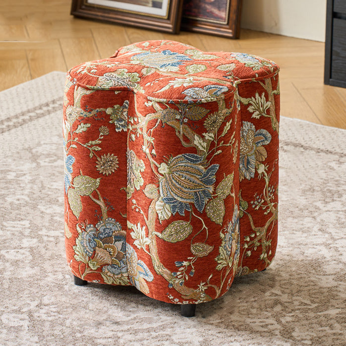 Traditional Chinese Solid Wood Stool with Sponge Chenille Velvet Cushion – Petal-Shaped Low Stool, Backless & Armless for Entryway & Hallway