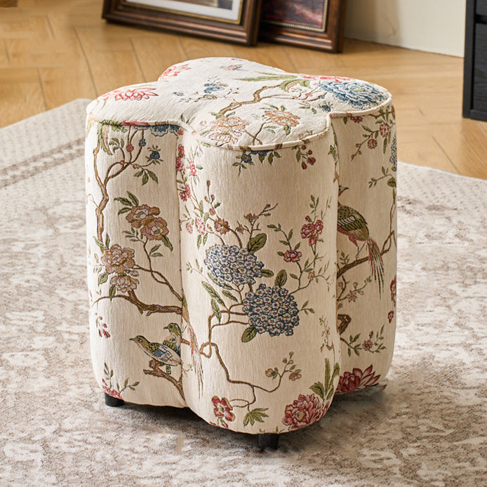 Traditional Chinese Solid Wood Stool with Sponge Chenille Velvet Cushion – Petal-Shaped Low Stool, Backless & Armless for Entryway & Hallway