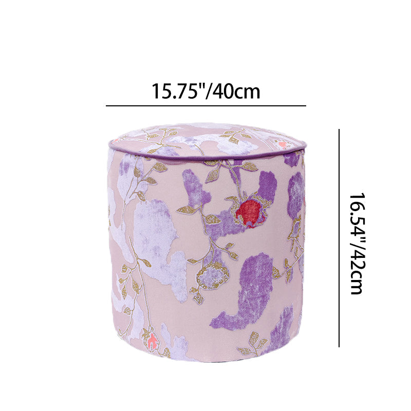 Traditional Chinese Style Solid Wood Cylinder Stool with Sponge Cushion—Low, Backless & Armless for Living Room & Bedroom, Polyester Fiber Padding