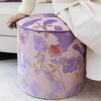 Traditional Chinese Style Solid Wood Cylinder Stool with Sponge Cushion—Low, Backless & Armless for Living Room & Bedroom, Polyester Fiber Padding