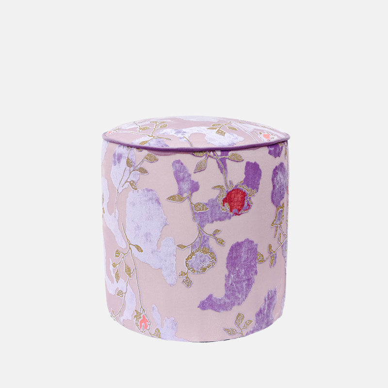 Traditional Chinese Style Solid Wood Cylinder Stool with Sponge Cushion—Low, Backless & Armless for Living Room & Bedroom, Polyester Fiber Padding