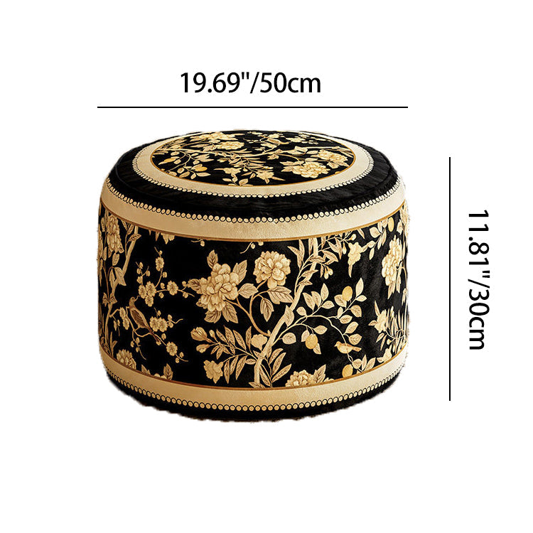 Rustic Traditional Short Plush Velvet Cylindrical Stool – Lightweight EPP Core, Removable Cover, Backless & Armless, for Living Room & Bedroom