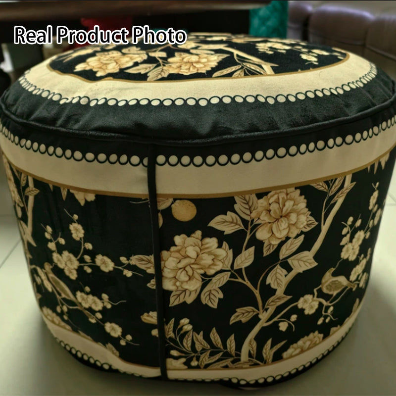 Taburete cilíndrico de terciopelo de felpa corta rústico tradicional – Núcleo ligero de EPP, funda extraíble, sin respaldo ni reposabrazos, para sala de estar y dormitorio