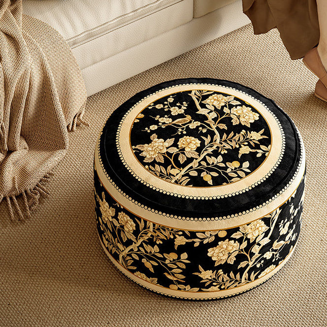 Rustic Traditional Short Plush Velvet Cylindrical Stool – Lightweight EPP Core, Removable Cover, Backless & Armless, for Living Room & Bedroom