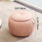 Taburete de almacenamiento escandinavo contemporáneo de piel sintética con forma de calabaza — Asiento multiusos bajo, sin respaldo y sin reposabrazos, con construcción de madera contrachapada acolchada con espuma para sala de estar y entrada