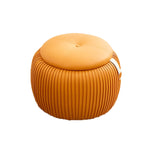 Taburete de almacenamiento escandinavo contemporáneo de piel sintética con forma de calabaza — Asiento multiusos bajo, sin respaldo y sin reposabrazos, con construcción de madera contrachapada acolchada con espuma para sala de estar y entrada