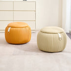 Taburete de almacenamiento escandinavo contemporáneo de piel sintética con forma de calabaza — Asiento multiusos bajo, sin respaldo y sin reposabrazos, con construcción de madera contrachapada acolchada con espuma para sala de estar y entrada