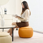 Taburete de almacenamiento escandinavo contemporáneo de piel sintética con forma de calabaza — Asiento multiusos bajo, sin respaldo y sin reposabrazos, con construcción de madera contrachapada acolchada con espuma para sala de estar y entrada