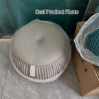 Taburete de almacenamiento escandinavo contemporáneo de piel sintética con forma de calabaza — Asiento multiusos bajo, sin respaldo y sin reposabrazos, con construcción de madera contrachapada acolchada con espuma para sala de estar y entrada