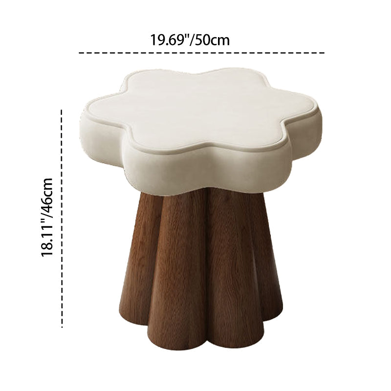 Taburete de Tocador Nórdico Contemporáneo de Madera Maciza – Tapizado de Terciopelo, Esponja Acolchada, con Forma de Pétalo, Giratorio 360°, sin Respaldo ni Brazos, para Dormitorio
