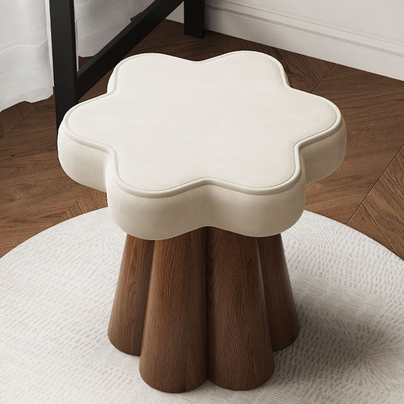 Taburete de Tocador Nórdico Contemporáneo de Madera Maciza – Tapizado de Terciopelo, Esponja Acolchada, con Forma de Pétalo, Giratorio 360°, sin Respaldo ni Brazos, para Dormitorio