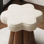 Taburete de Tocador Nórdico Contemporáneo de Madera Maciza – Tapizado de Terciopelo, Esponja Acolchada, con Forma de Pétalo, Giratorio 360°, sin Respaldo ni Brazos, para Dormitorio