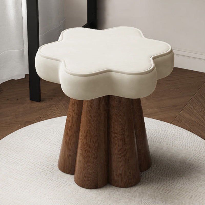Taburete de Tocador Nórdico Contemporáneo de Madera Maciza – Tapizado de Terciopelo, Esponja Acolchada, con Forma de Pétalo, Giratorio 360°, sin Respaldo ni Brazos, para Dormitorio
