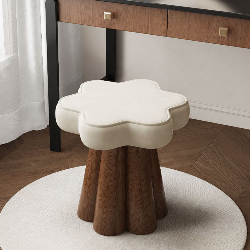 Taburete de Tocador Nórdico Contemporáneo de Madera Maciza – Tapizado de Terciopelo, Esponja Acolchada, con Forma de Pétalo, Giratorio 360°, sin Respaldo ni Brazos, para Dormitorio