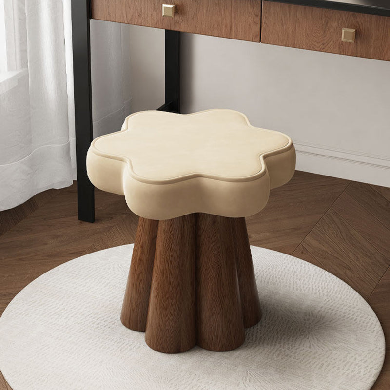 Nordic Contemporary Solid Wood Vanity Stool – Velvet Upholstery, Cushioned Sponge, Petal-Shaped, 360° Rotatable, Backless & Armless, for Bedroom