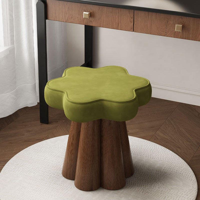 Nordic Contemporary Solid Wood Vanity Stool – Velvet Upholstery, Cushioned Sponge, Petal-Shaped, 360° Rotatable, Backless & Armless, for Bedroom