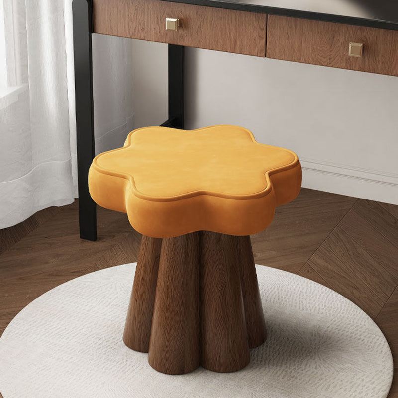 Nordic Contemporary Solid Wood Vanity Stool – Velvet Upholstery, Cushioned Sponge, Petal-Shaped, 360° Rotatable, Backless & Armless, for Bedroom