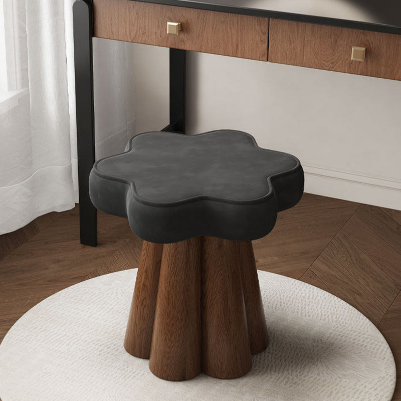 Nordic Contemporary Solid Wood Vanity Stool – Velvet Upholstery, Cushioned Sponge, Petal-Shaped, 360° Rotatable, Backless & Armless, for Bedroom