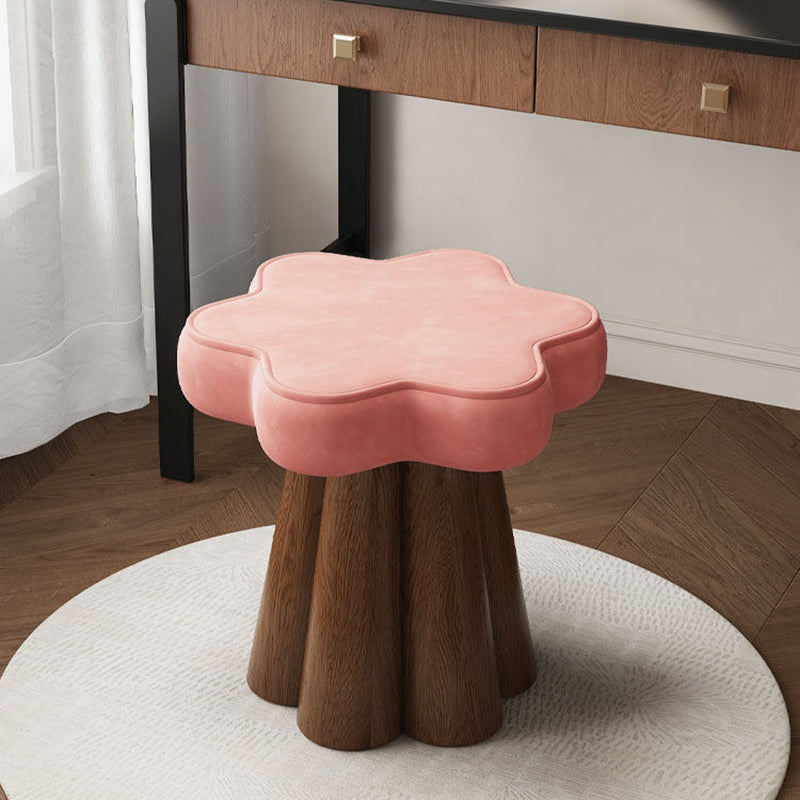 Nordic Contemporary Solid Wood Vanity Stool – Velvet Upholstery, Cushioned Sponge, Petal-Shaped, 360° Rotatable, Backless & Armless, for Bedroom