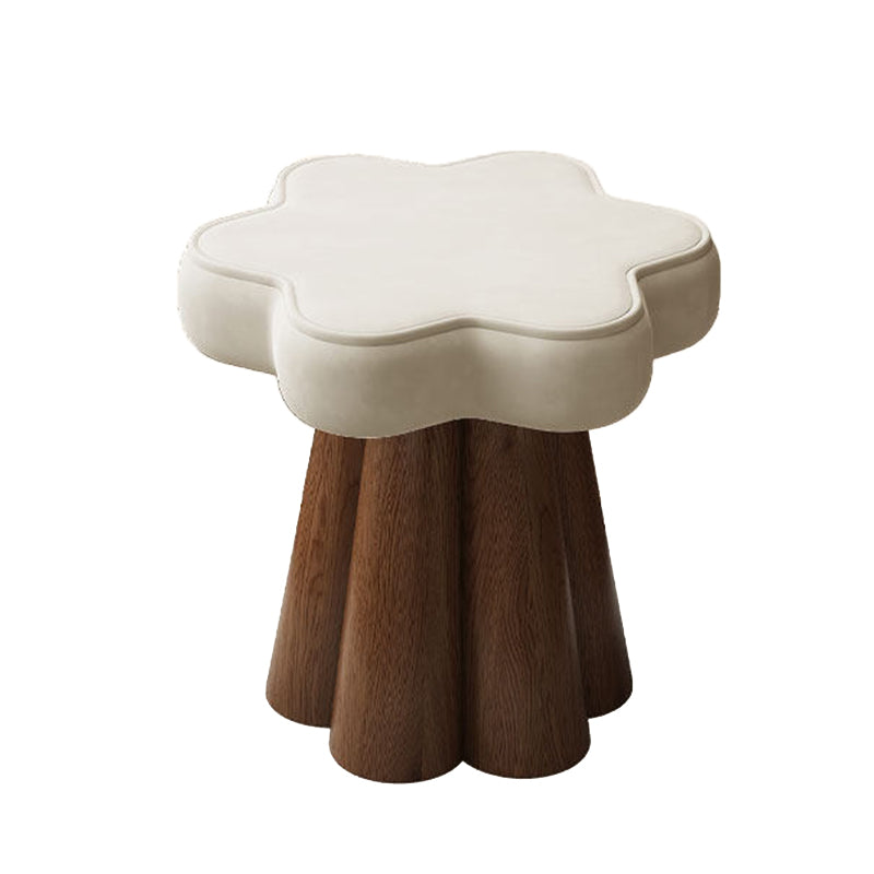 Taburete de Tocador Nórdico Contemporáneo de Madera Maciza – Tapizado de Terciopelo, Esponja Acolchada, con Forma de Pétalo, Giratorio 360°, sin Respaldo ni Brazos, para Dormitorio