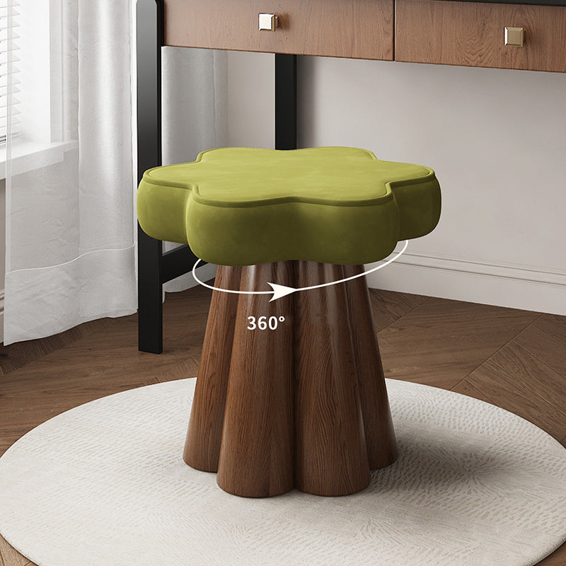Taburete de Tocador Nórdico Contemporáneo de Madera Maciza – Tapizado de Terciopelo, Esponja Acolchada, con Forma de Pétalo, Giratorio 360°, sin Respaldo ni Brazos, para Dormitorio