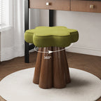 Taburete de Tocador Nórdico Contemporáneo de Madera Maciza – Tapizado de Terciopelo, Esponja Acolchada, con Forma de Pétalo, Giratorio 360°, sin Respaldo ni Brazos, para Dormitorio