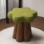 Taburete de Tocador Nórdico Contemporáneo de Madera Maciza – Tapizado de Terciopelo, Esponja Acolchada, con Forma de Pétalo, Giratorio 360°, sin Respaldo ni Brazos, para Dormitorio