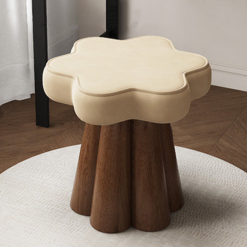 Taburete de Tocador Nórdico Contemporáneo de Madera Maciza – Tapizado de Terciopelo, Esponja Acolchada, con Forma de Pétalo, Giratorio 360°, sin Respaldo ni Brazos, para Dormitorio