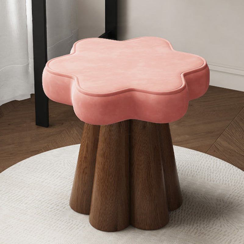 Nordic Contemporary Solid Wood Vanity Stool – Velvet Upholstery, Cushioned Sponge, Petal-Shaped, 360° Rotatable, Backless & Armless, for Bedroom