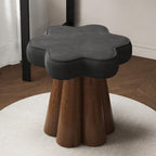 Taburete de Tocador Nórdico Contemporáneo de Madera Maciza – Tapizado de Terciopelo, Esponja Acolchada, con Forma de Pétalo, Giratorio 360°, sin Respaldo ni Brazos, para Dormitorio