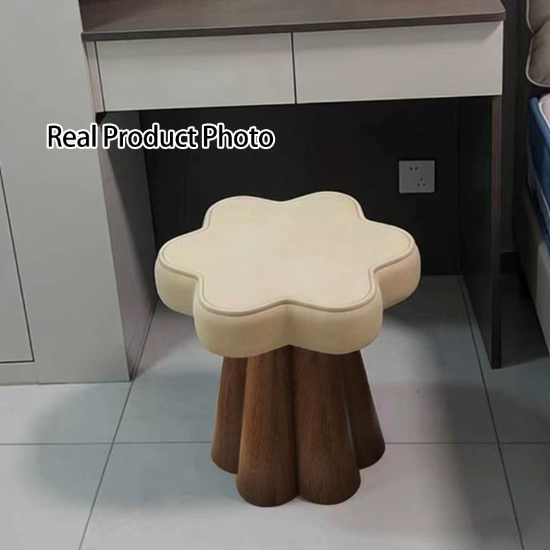 Taburete de Tocador Nórdico Contemporáneo de Madera Maciza – Tapizado de Terciopelo, Esponja Acolchada, con Forma de Pétalo, Giratorio 360°, sin Respaldo ni Brazos, para Dormitorio