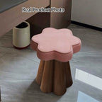 Taburete de Tocador Nórdico Contemporáneo de Madera Maciza – Tapizado de Terciopelo, Esponja Acolchada, con Forma de Pétalo, Giratorio 360°, sin Respaldo ni Brazos, para Dormitorio