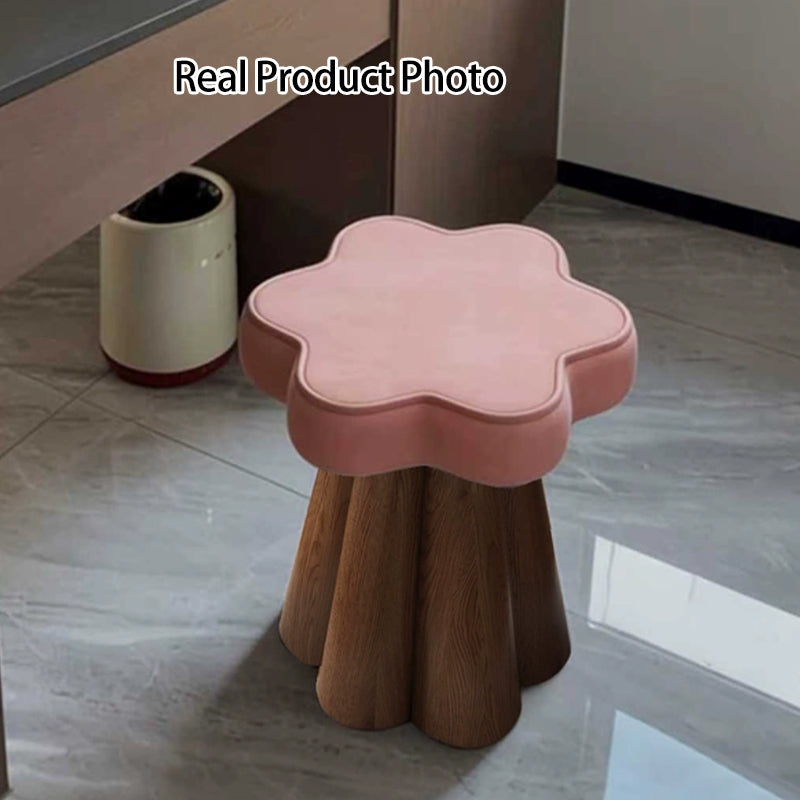 Taburete de Tocador Nórdico Contemporáneo de Madera Maciza – Tapizado de Terciopelo, Esponja Acolchada, con Forma de Pétalo, Giratorio 360°, sin Respaldo ni Brazos, para Dormitorio