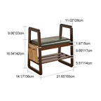 Modern Minimalist Leather & Solid Wood Trapezoid Bench with Armrest and 1-Shelf Storage for Living Room
