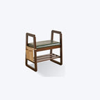 Modern Minimalist Leather & Solid Wood Trapezoid Bench with Armrest and 1-Shelf Storage for Living Room