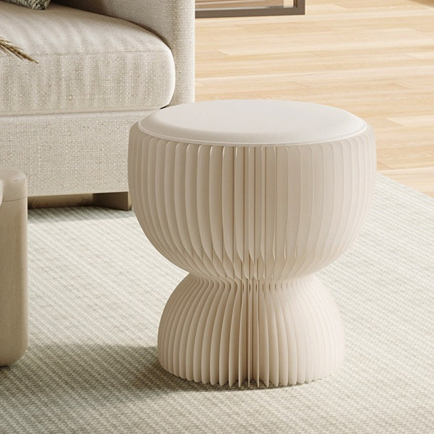 Modern PU Leather & Kraft Paper Round Cylinder Foldable Stool – Low-Profile Seating for Bedroom & Living Room