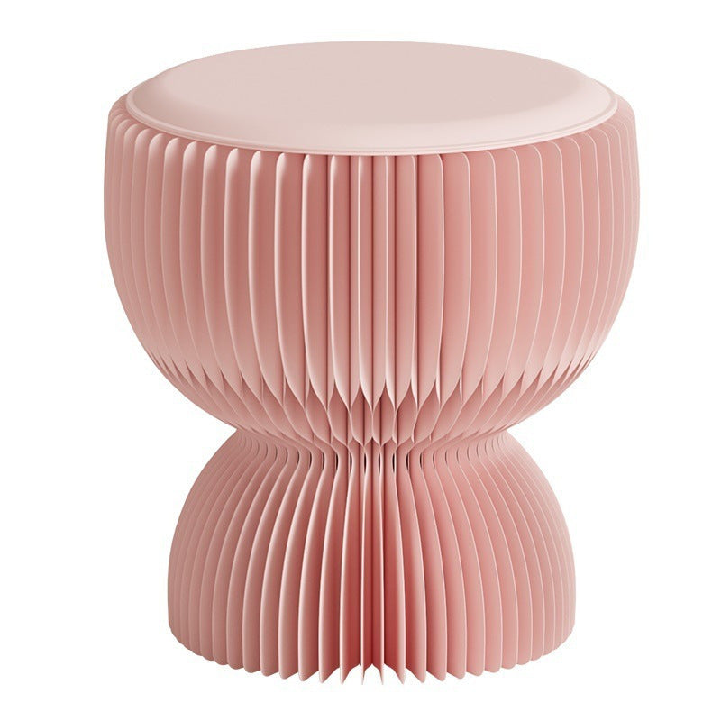 Modern PU Leather & Kraft Paper Round Cylinder Foldable Stool – Low-Profile Seating for Bedroom & Living Room