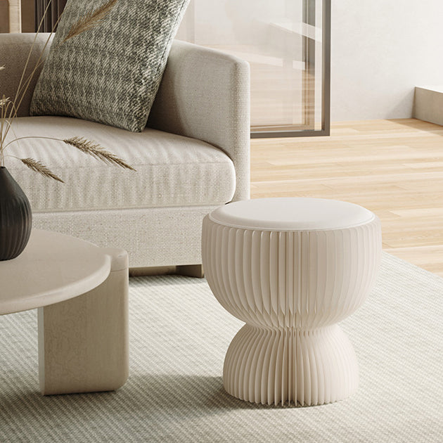 Modern PU Leather & Kraft Paper Round Cylinder Foldable Stool – Low-Profile Seating for Bedroom & Living Room