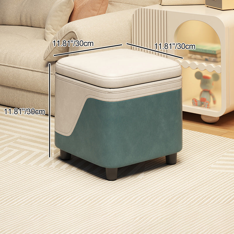 Modern Minimalist Solid Wood Stool with Storage, Rounded Square, Low Profile, Upholstered in Synthetic Fabric for Living Room