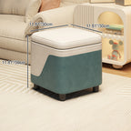 Modern Minimalist Solid Wood Stool with Storage, Rounded Square, Low Profile, Upholstered in Synthetic Fabric for Living Room