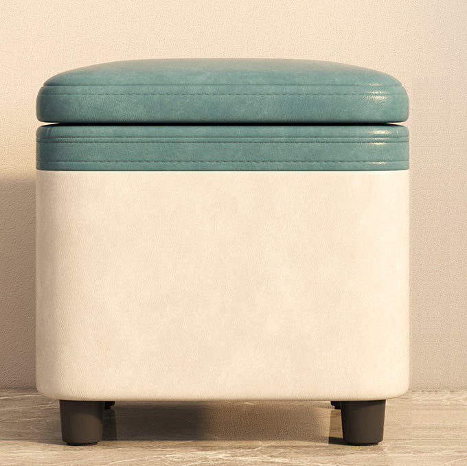 Modern Minimalist Solid Wood Stool with Storage, Rounded Square, Low Profile, Upholstered in Synthetic Fabric for Living Room