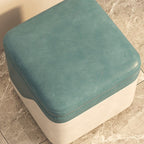 Modern Minimalist Solid Wood Stool with Storage, Rounded Square, Low Profile, Upholstered in Synthetic Fabric for Living Room